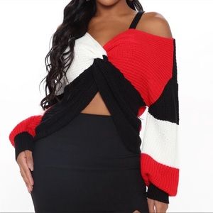 Fall Fave Striped Twist Sweater - Red/combo